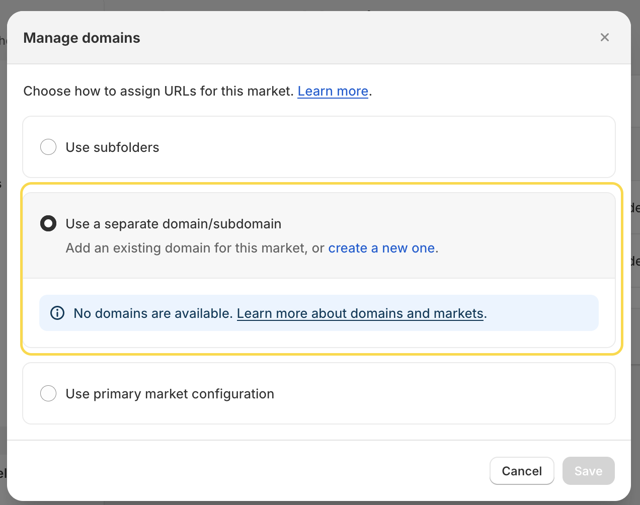 Adding a country-specific top-level domains to your Shopify markets