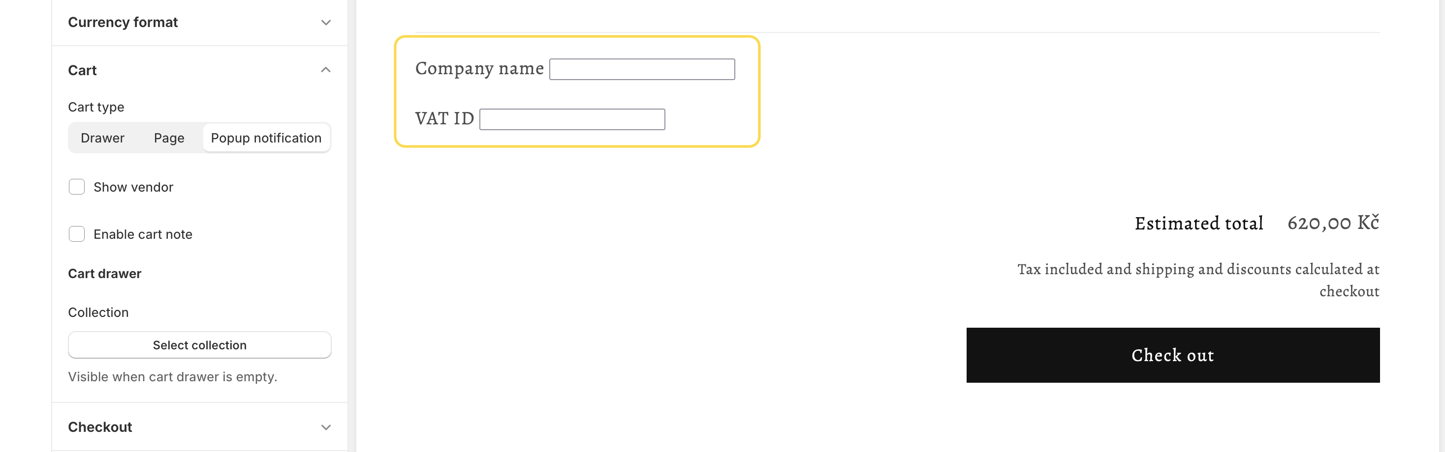 Adding cart attributes for company name and VAT ID